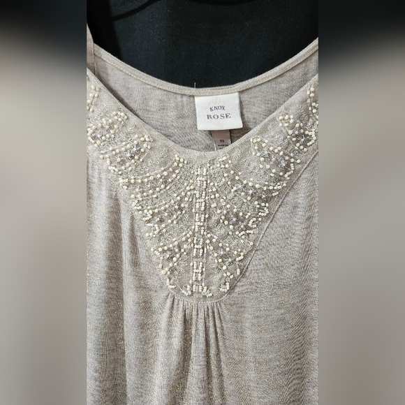 Tan Metallic Womens Camisole Top Size M Going Out Glam Beaded Date Night - Picture 4 of 8